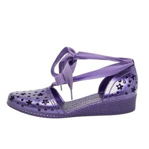 Marc by Marc Jacobs Jelly Rubber Laser Cut Stars Ankle Tie Wedge Sole Sandals 38